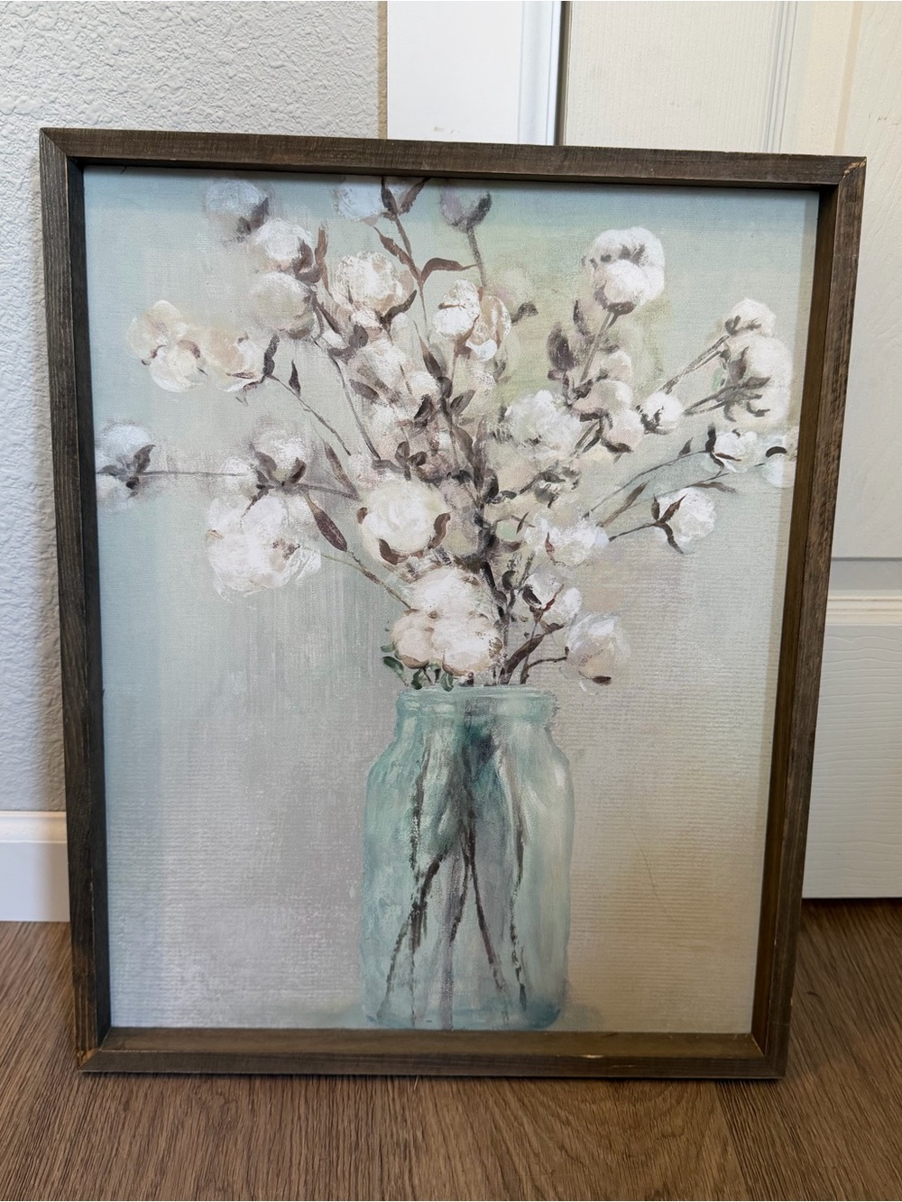 Cotton Stems in Aqua Vase Canvas Wall Art - Home Accents